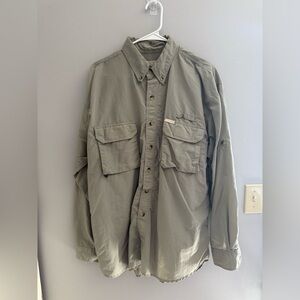 Sports Afield Long Sleeve Button Up Fishing Shirt Mens SZ L Beige Vented Pockets